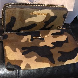 MK Large clutch and large zippy wallet calf hair